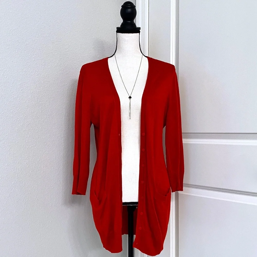 NEW YORK & COMPANY Red Sweater with 3/4 Sleeves